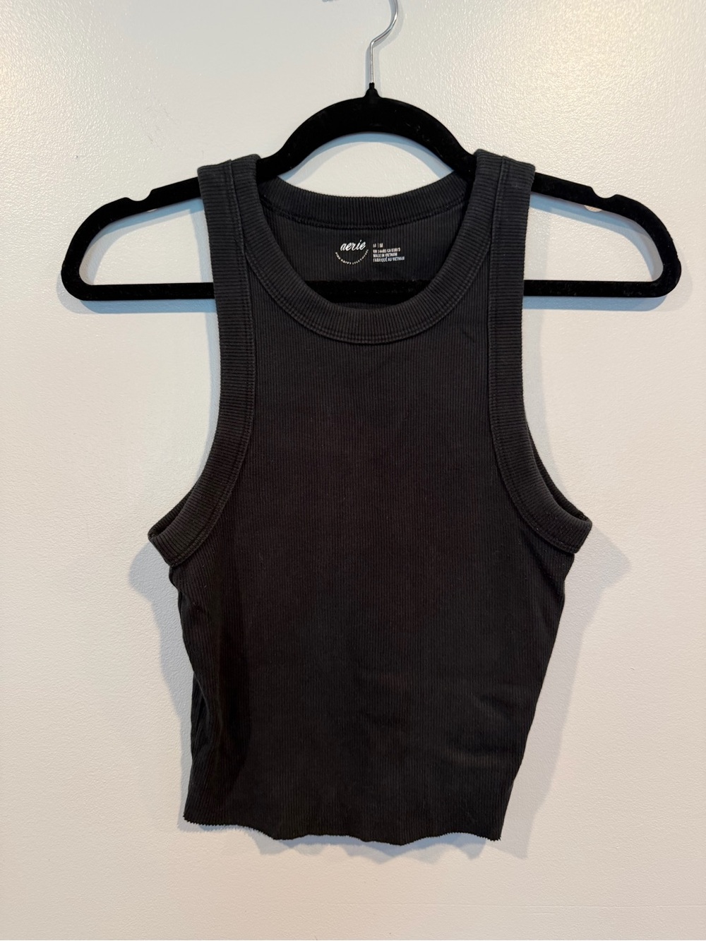 aerie Classic Black Ribbed Cropped Tank Medium M